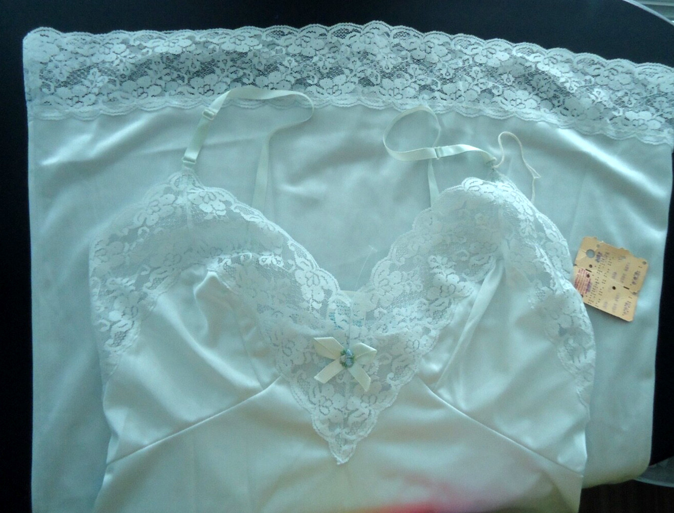 Vtg 60s Alexander Slipperfection Lace Full Slip Ice Blue Nightgown Size-34
