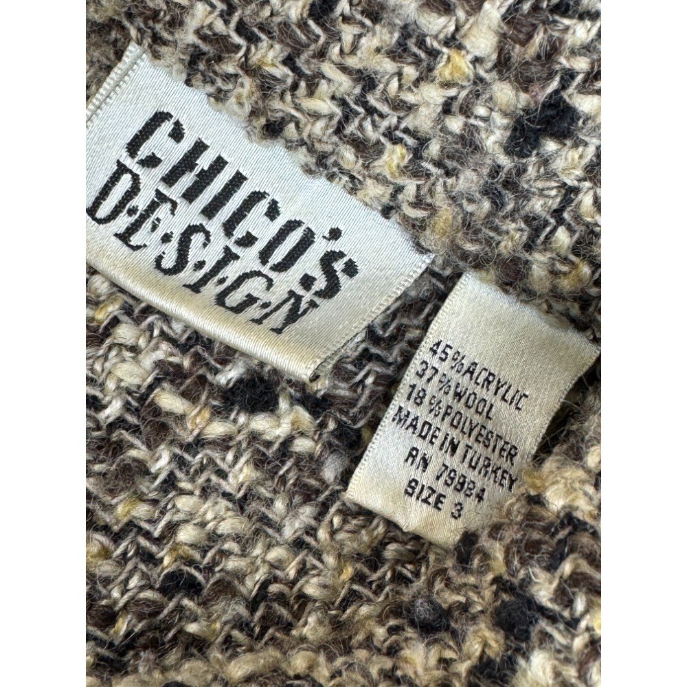 Vintage Chicos Design Tweed Jacket Women’s 3 L XL Black Brown Wool Blend 90s