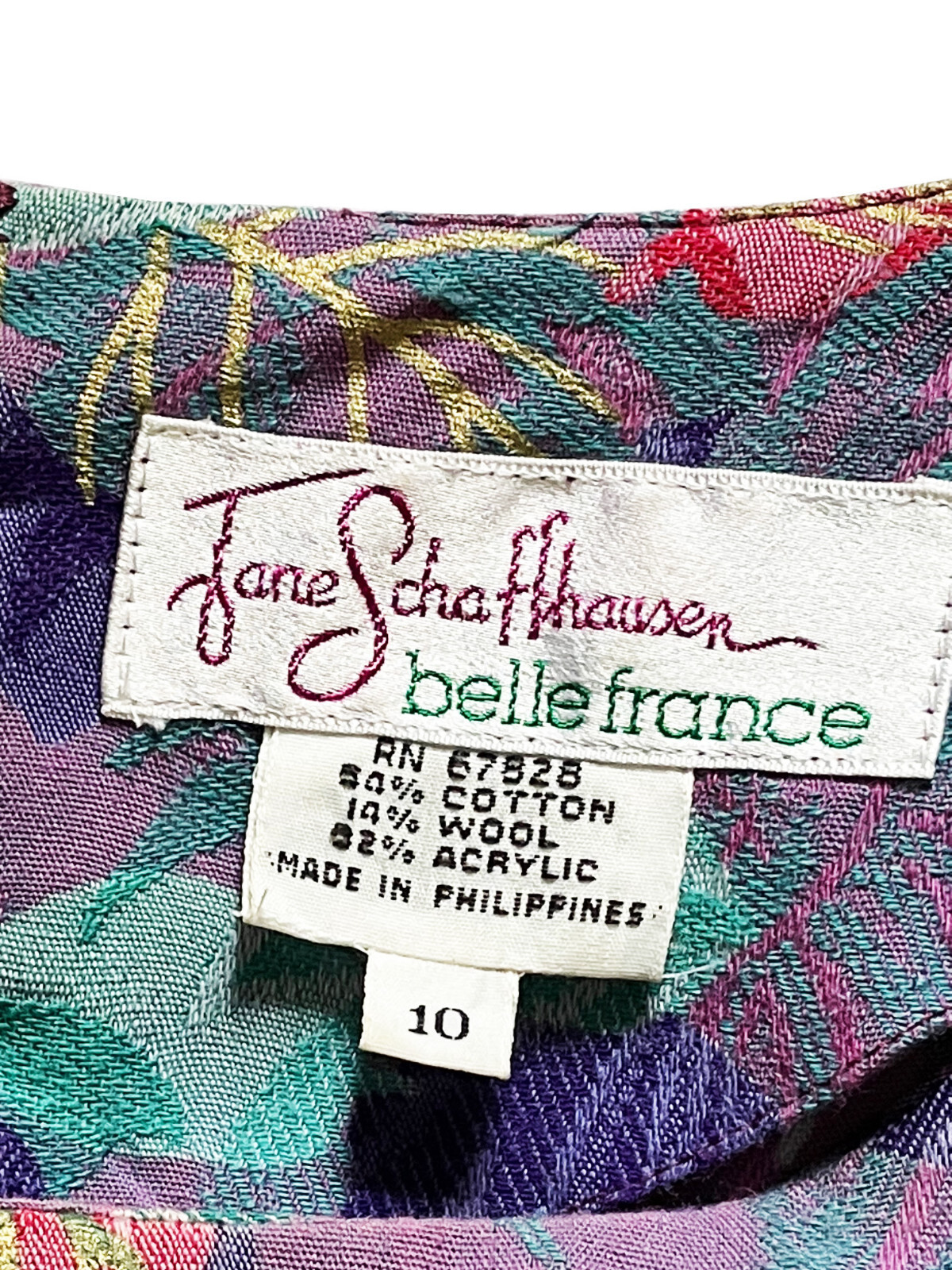 Vintage BELLE FRANCE Dress Cottagecore Floral Drop Waist Midi Cotton Blend Sz 10