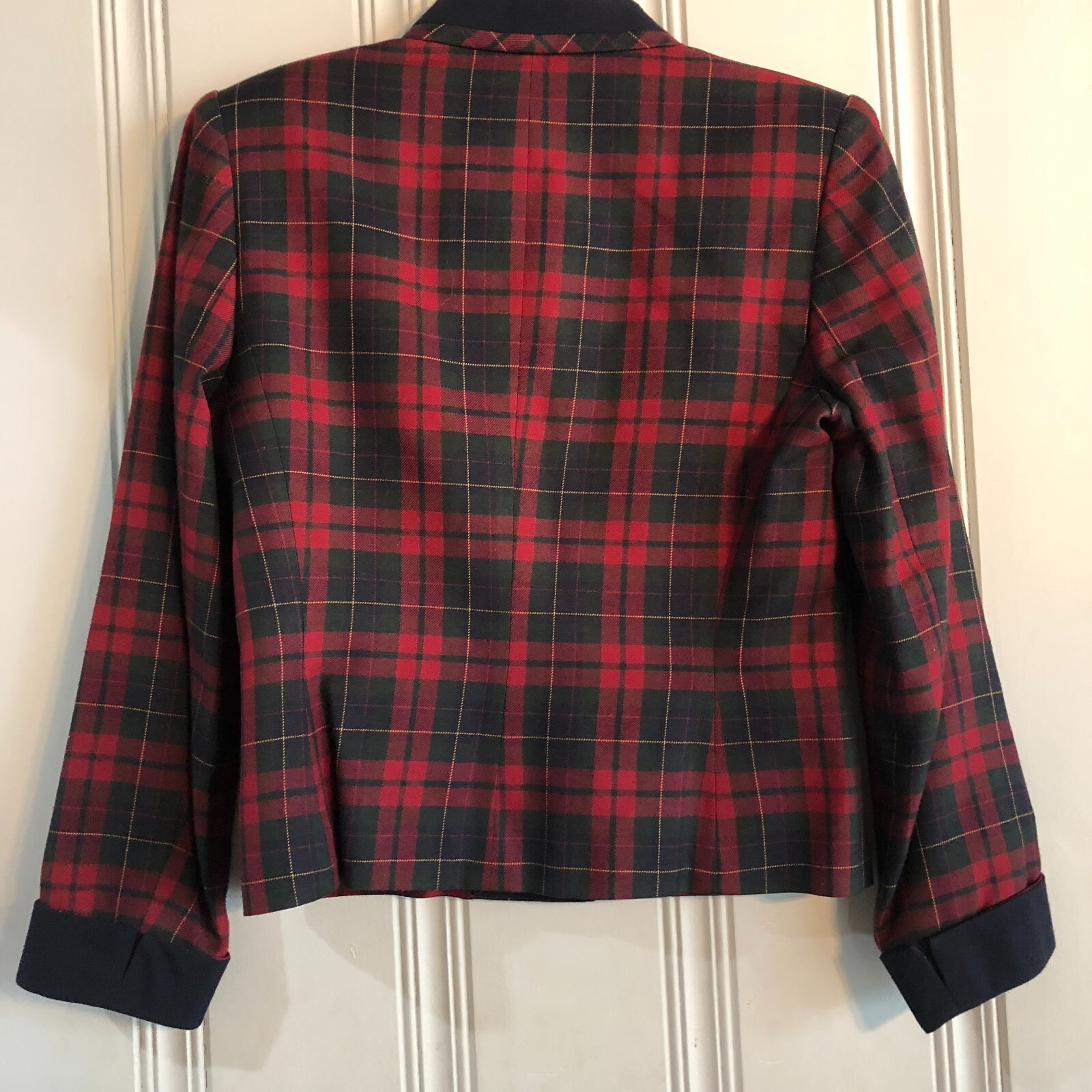 90s Corporate Chic Vtg Casual Corner Red Preppy Plaid Cropped Blazer Jacket 6