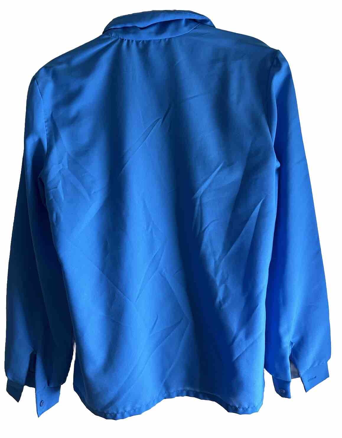 VTG Lucky Winner Women’s Blue Long Sleeve Gold Shell Button Up BLOUSE 12 USA