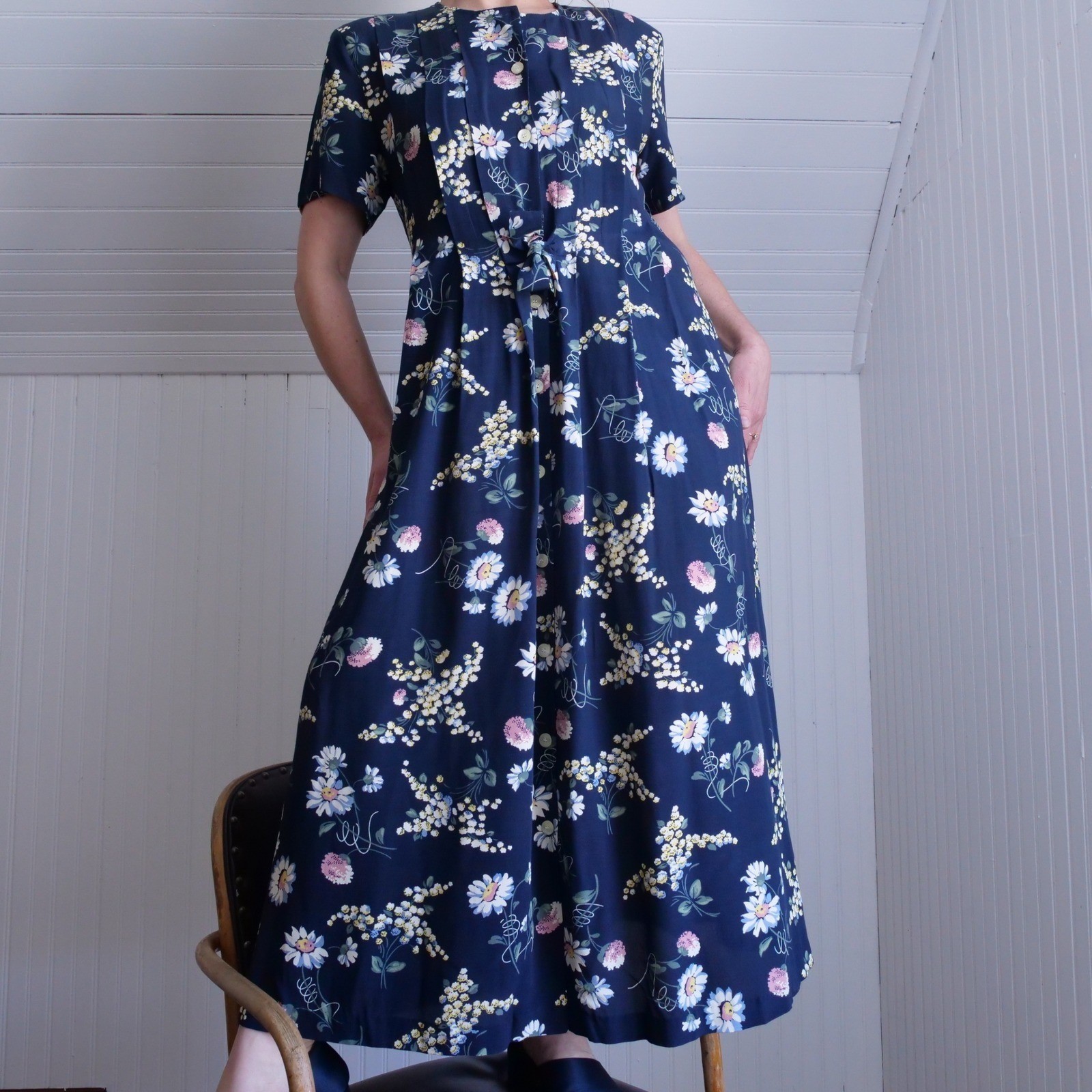 Vintage 1990s Norm Thompson floral print rayon midi dress