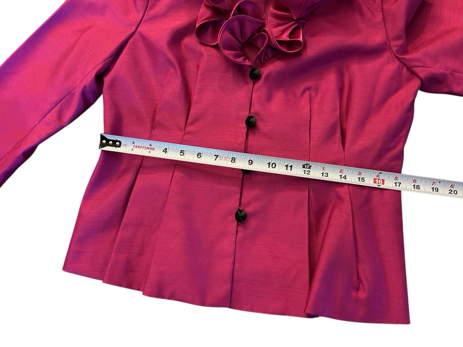 Vintage Pink Ruffled Jacket NWT 1990’s Glam Evening Blouse Jet Black Buttons