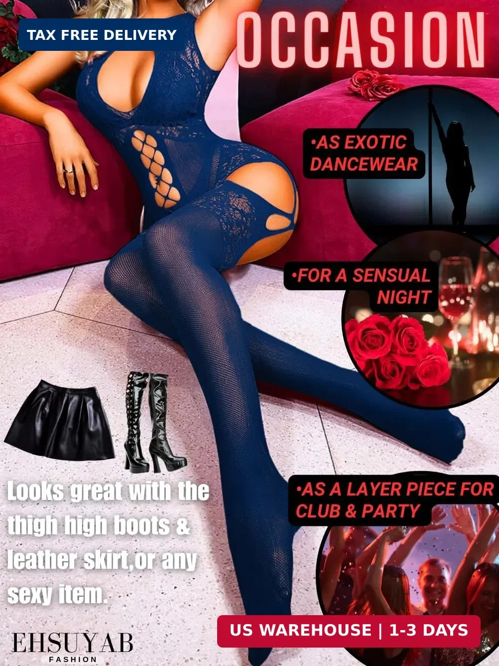 EHSUYAB Women Body Stockings Sexy, Exotic Dancer Fishnets Lingerie Glow Party, F