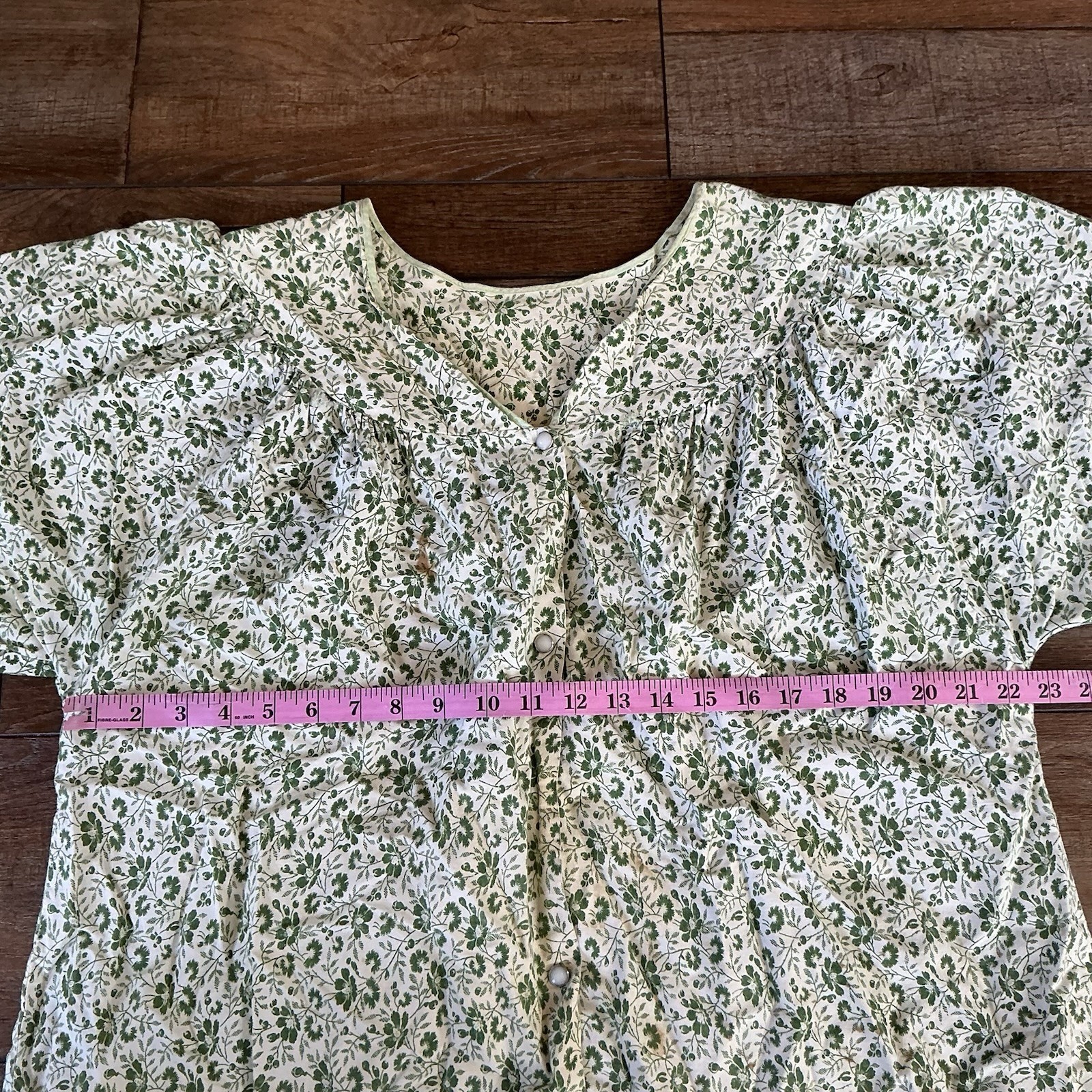 VTG Floral Snap Front Housecoat Duster Robe Green Short Sleeve Plus Size 1X 32C7