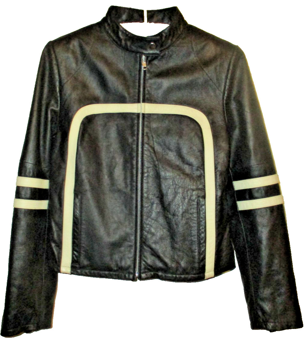 VTG Wilsons Leather Maxima Cafe Racer Jacket Black with Stripes Moto Y2K 90s S