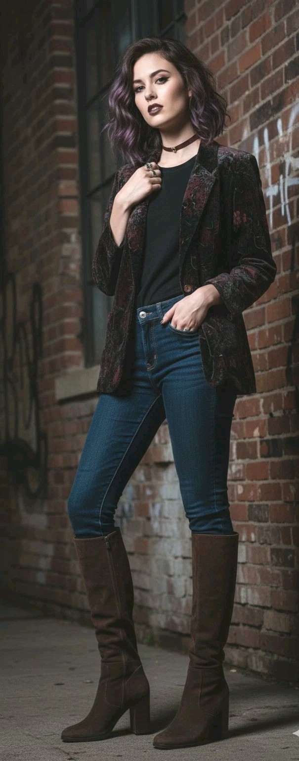Vintage 70’s Campus Casuals Velvet Burgundy Floral Witchy Blazer Jacket S