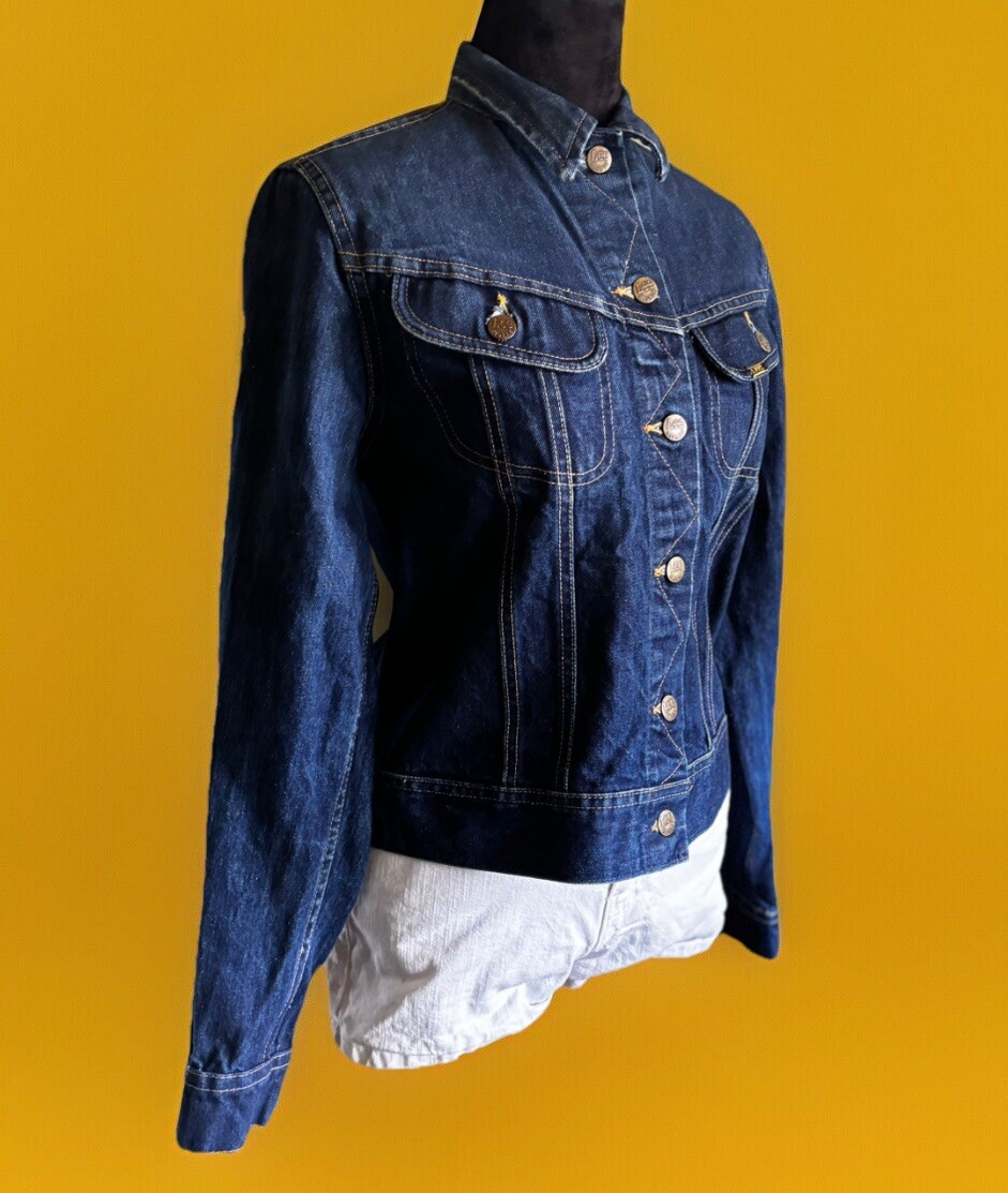70s Ms LEE Rider Trucker Jacket.zig Zag Stitch.dark Wash.Small.