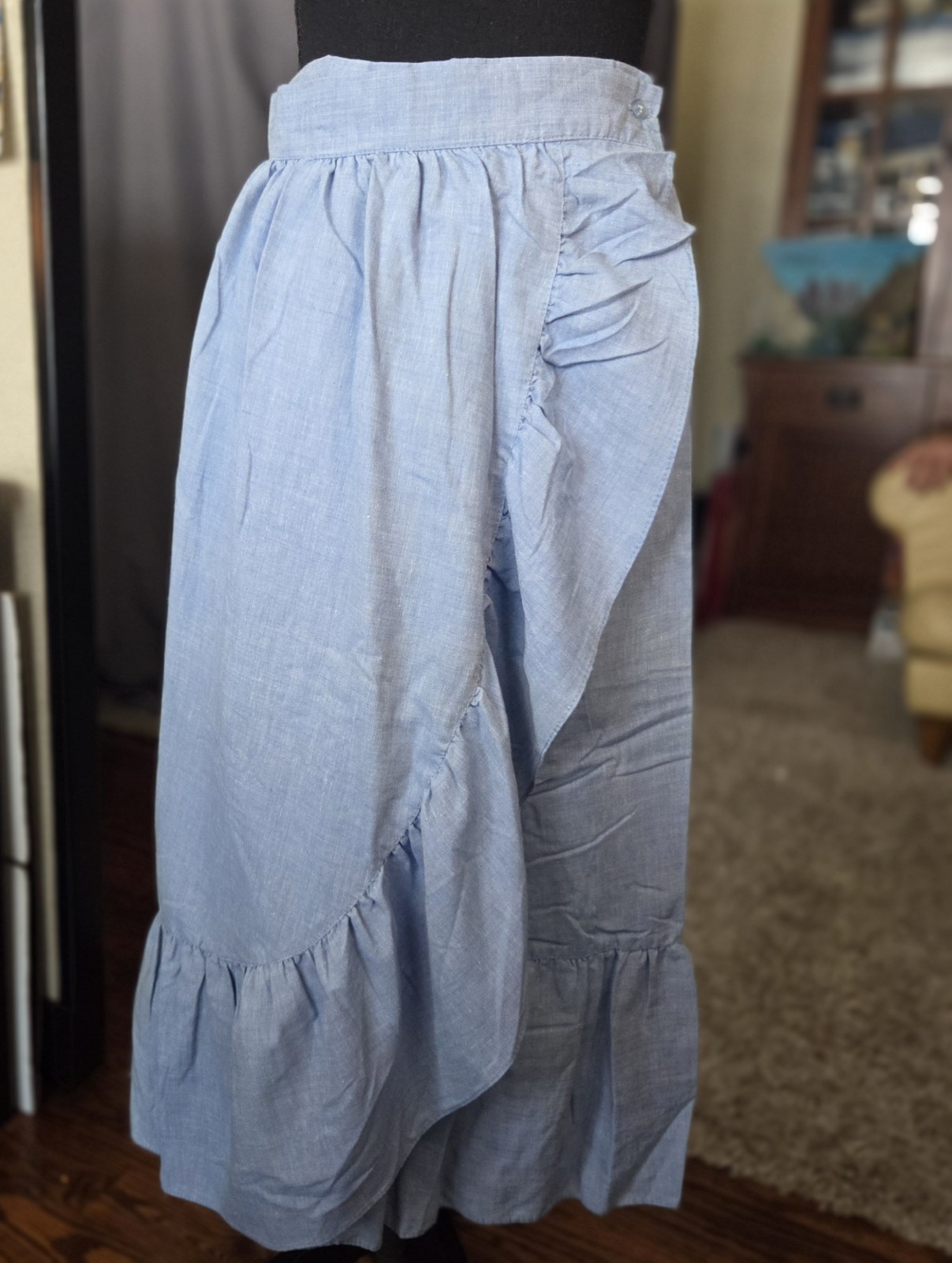 80s Wrap Around Skirt Sz 11 Cotton Blend Ruffle Below Knee Vtg