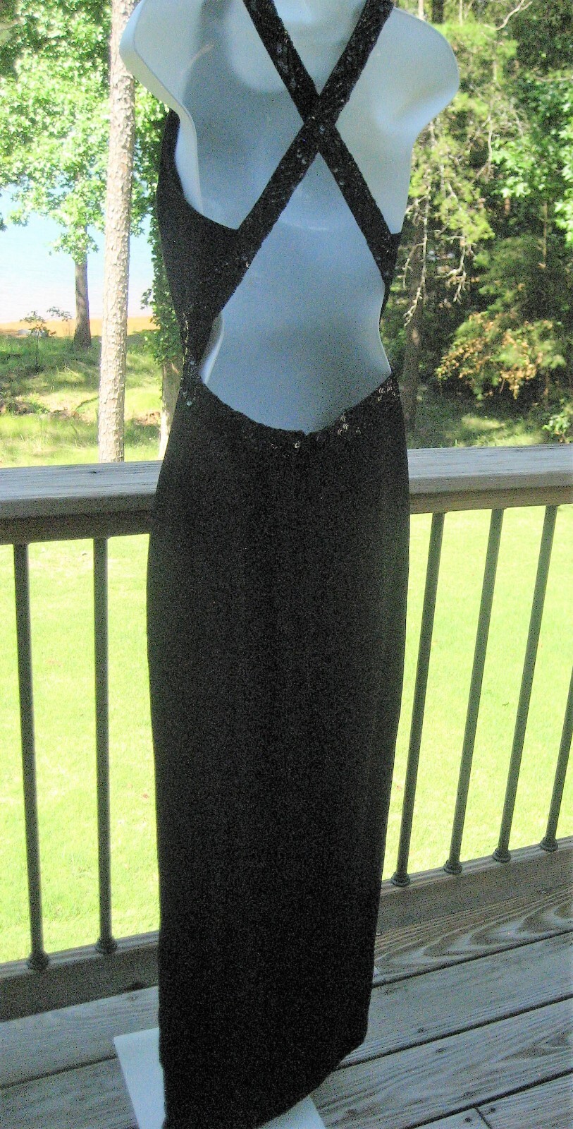 Vintage Dave and Johnny Gown Strappy Gown Black Sz 7-8 Sequin Trim USA