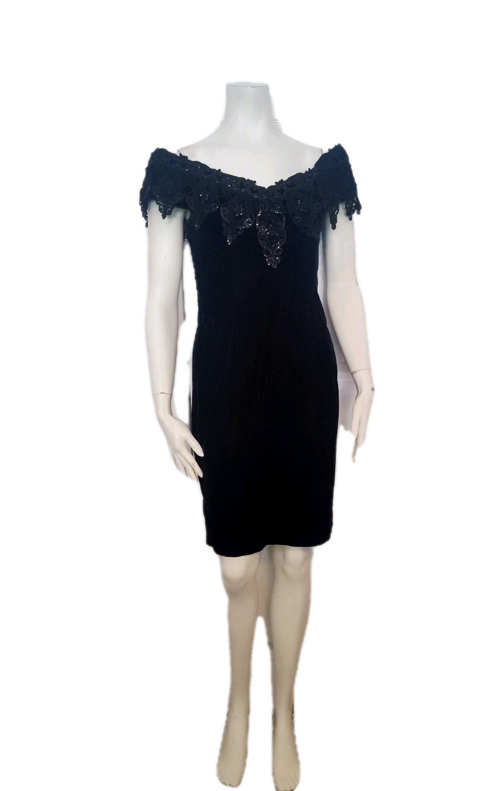 1980s Scott McClintock Black Velvet Off The Shoulder Cocktail Dress *See Details
