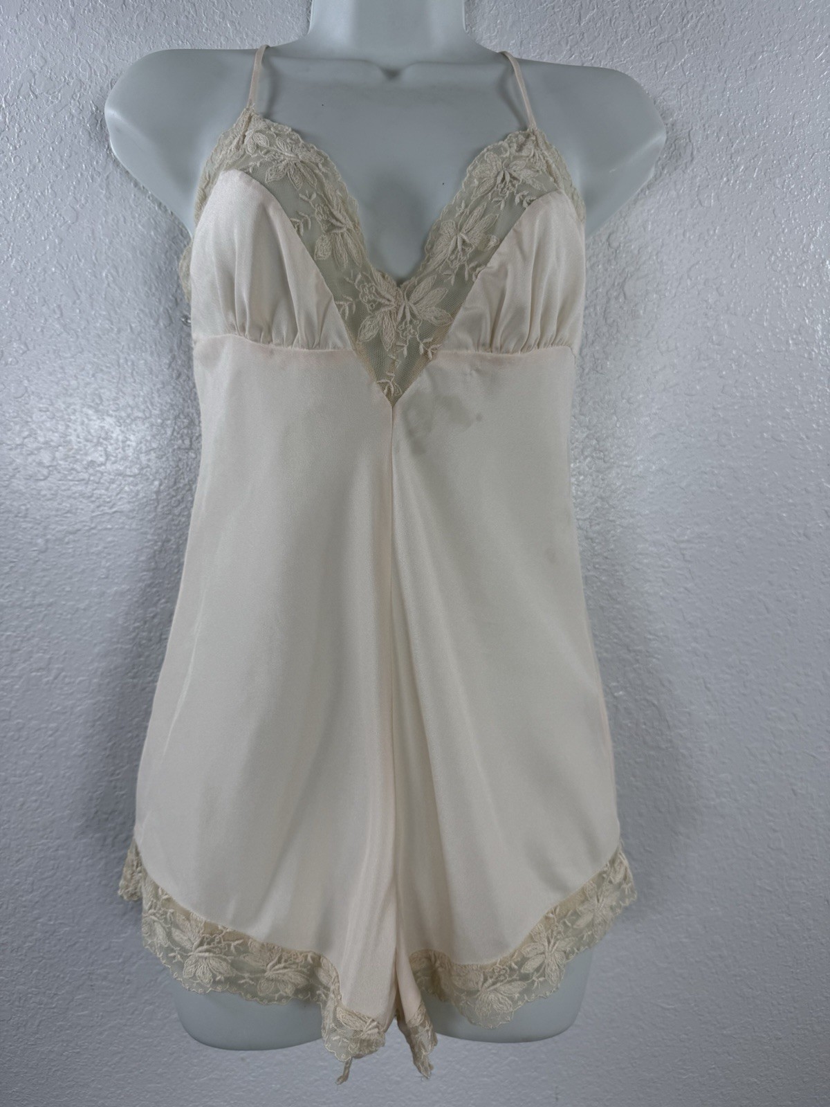 Vintage BONNIE STRAUSS Satin Lace Teddy Romper Edwardian Victorian Lingerie S