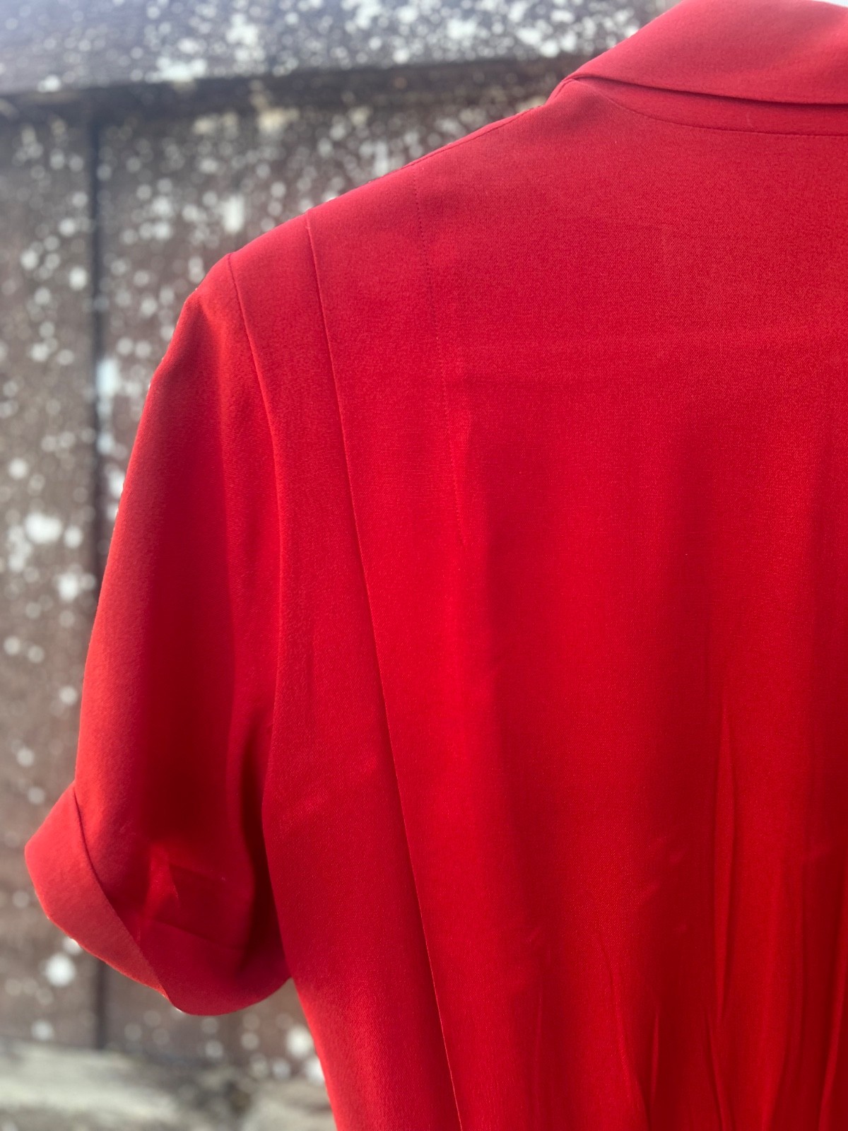 1940s vintage red rayon day dress, small