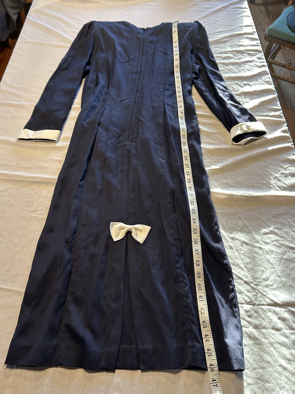 Vintage 1950’s Navy Dress with Cream Bows Art Deco Retro