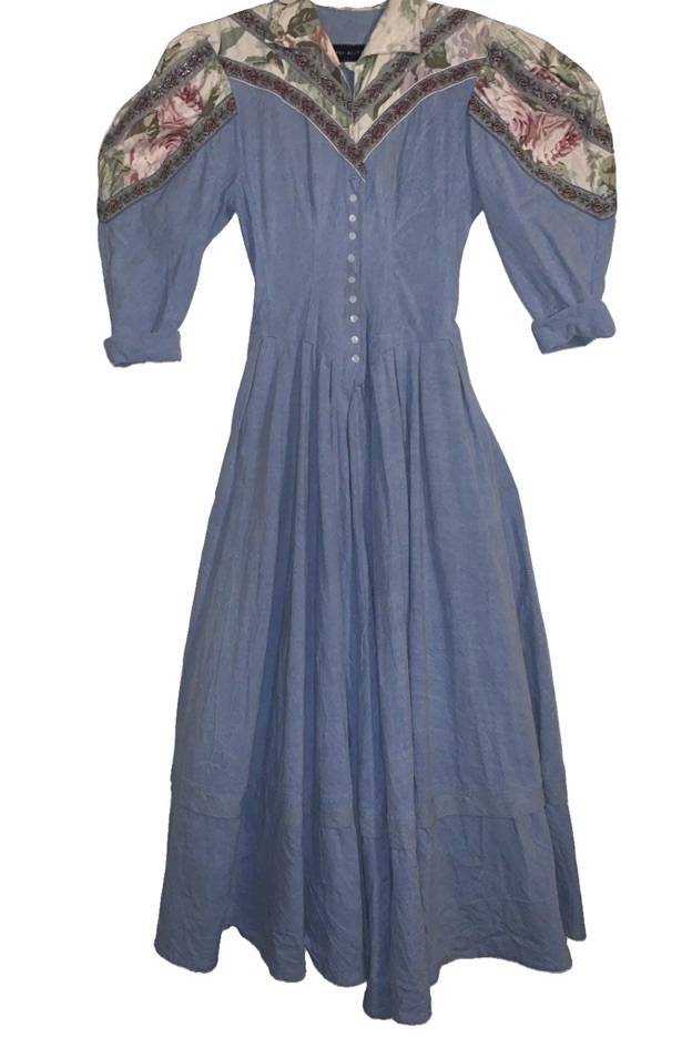 VTG Karen Alexander 80s Denim Puff Sleeve Dress Size 4 USA Made Festival Western