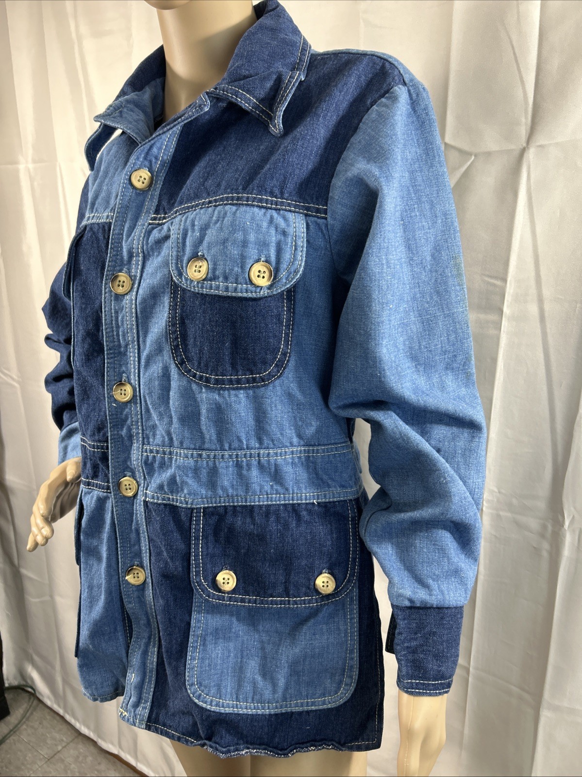 Vintage 1970s-90s Color Block Denim Farah boho Shirt Read M/L
