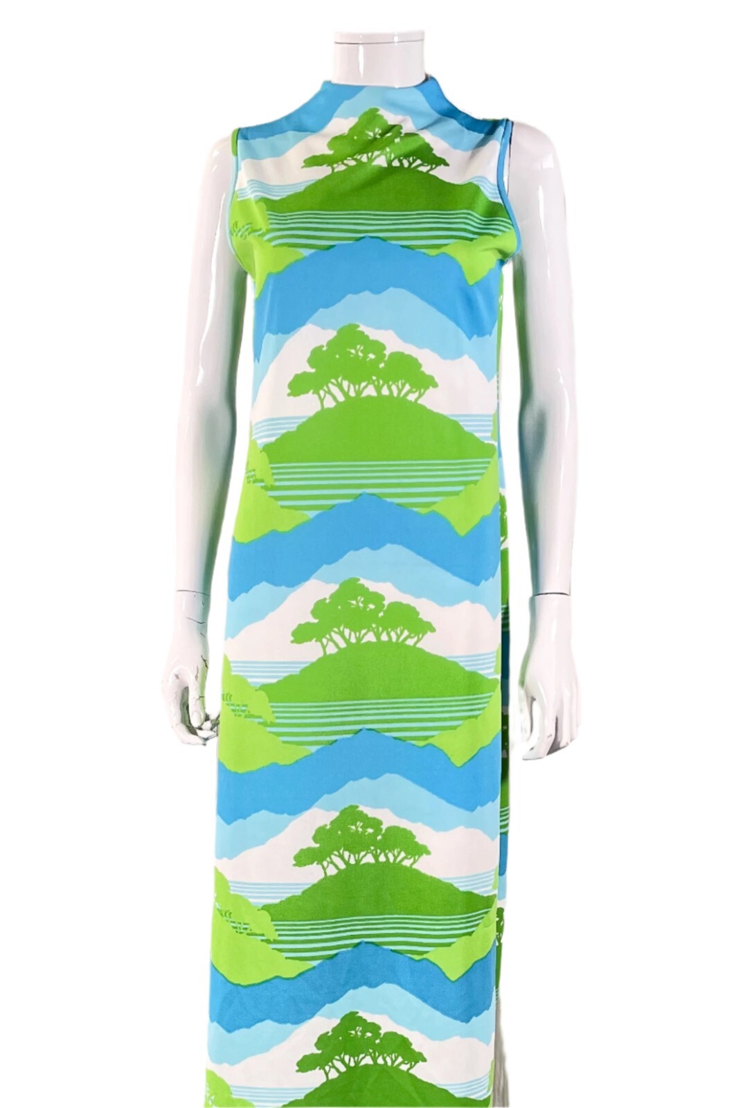 Vintage Maxi Dress Trees/Nature/Novelty Print, Bohemian Hippie Dress S