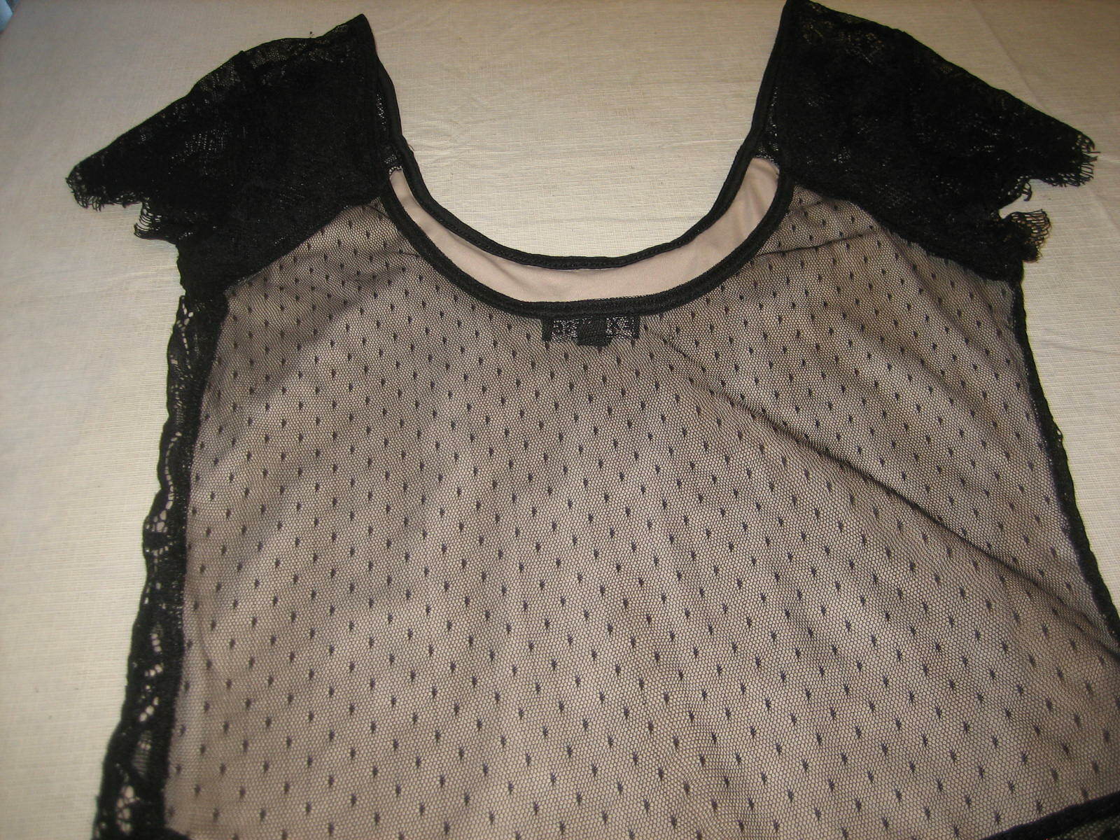 EXPRESS Black Lace Over Cream Body Suit / Teddy, Cap Sleeve – Size S