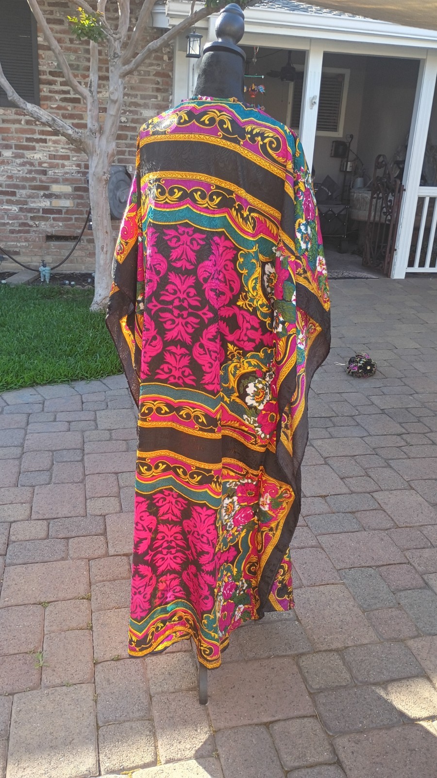Vintage 70s–80s Boho Floral Baroque Print Caftan Kaftan Dress • XL–OSFM •…