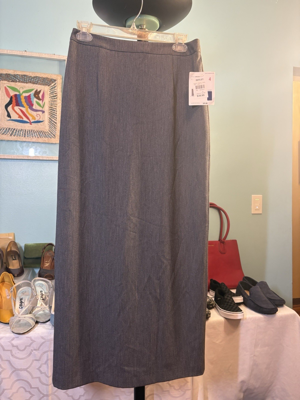 Vintage long Gray Liz Claiborne Pencil Skirt 90s size 4, NWT, 38” L