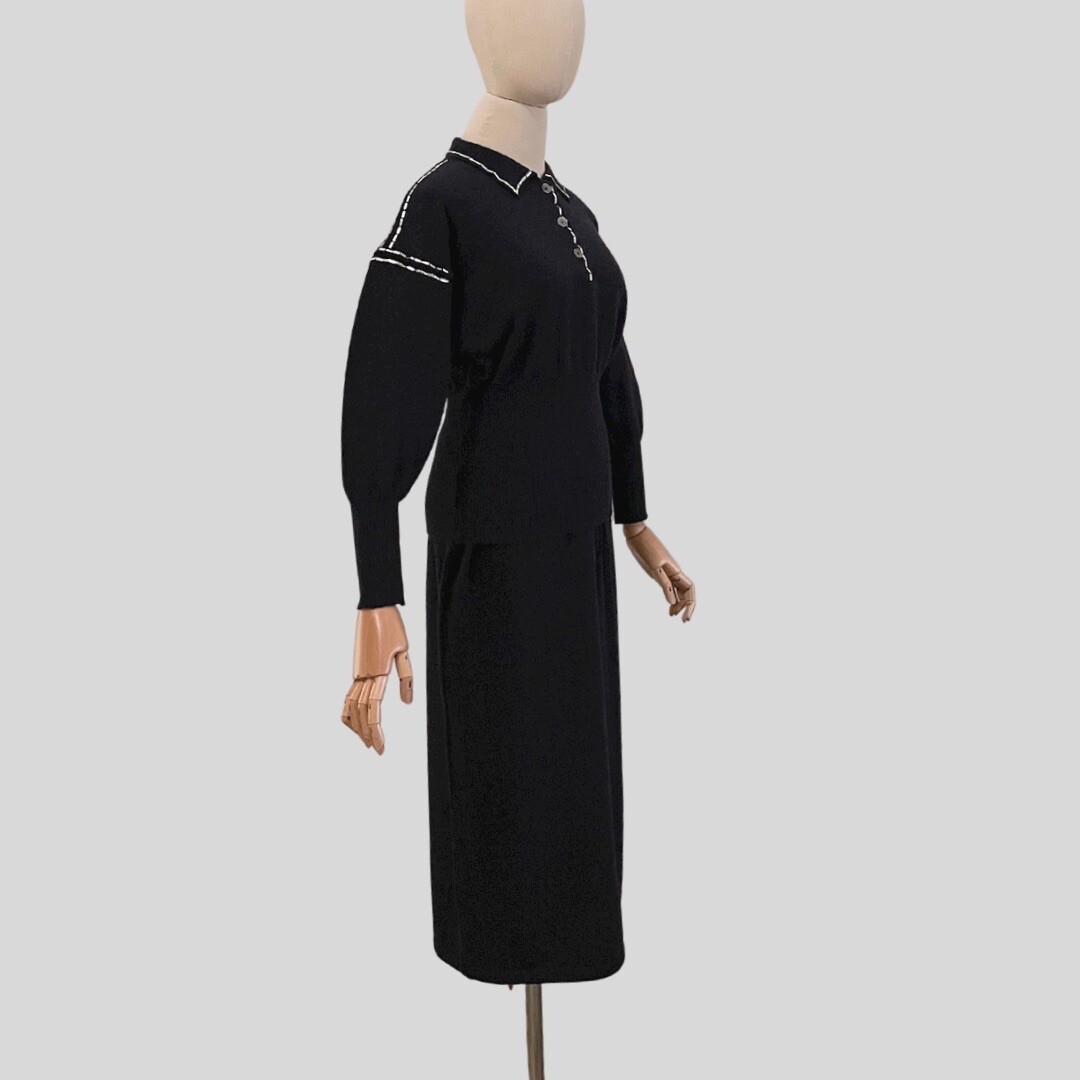 Vintage 80s Angelo Tarlazzi Knit Sweater Skirt Set Navy Blue