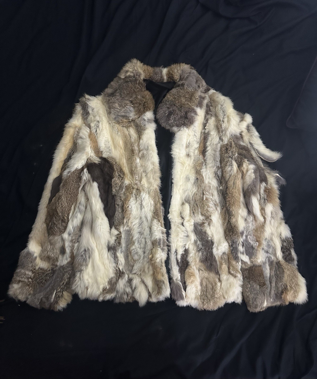 Vintage 70s Patchwork Genuine Rabbit Fur Coat Jacket Multi-Tone Boho Glam (S-M)