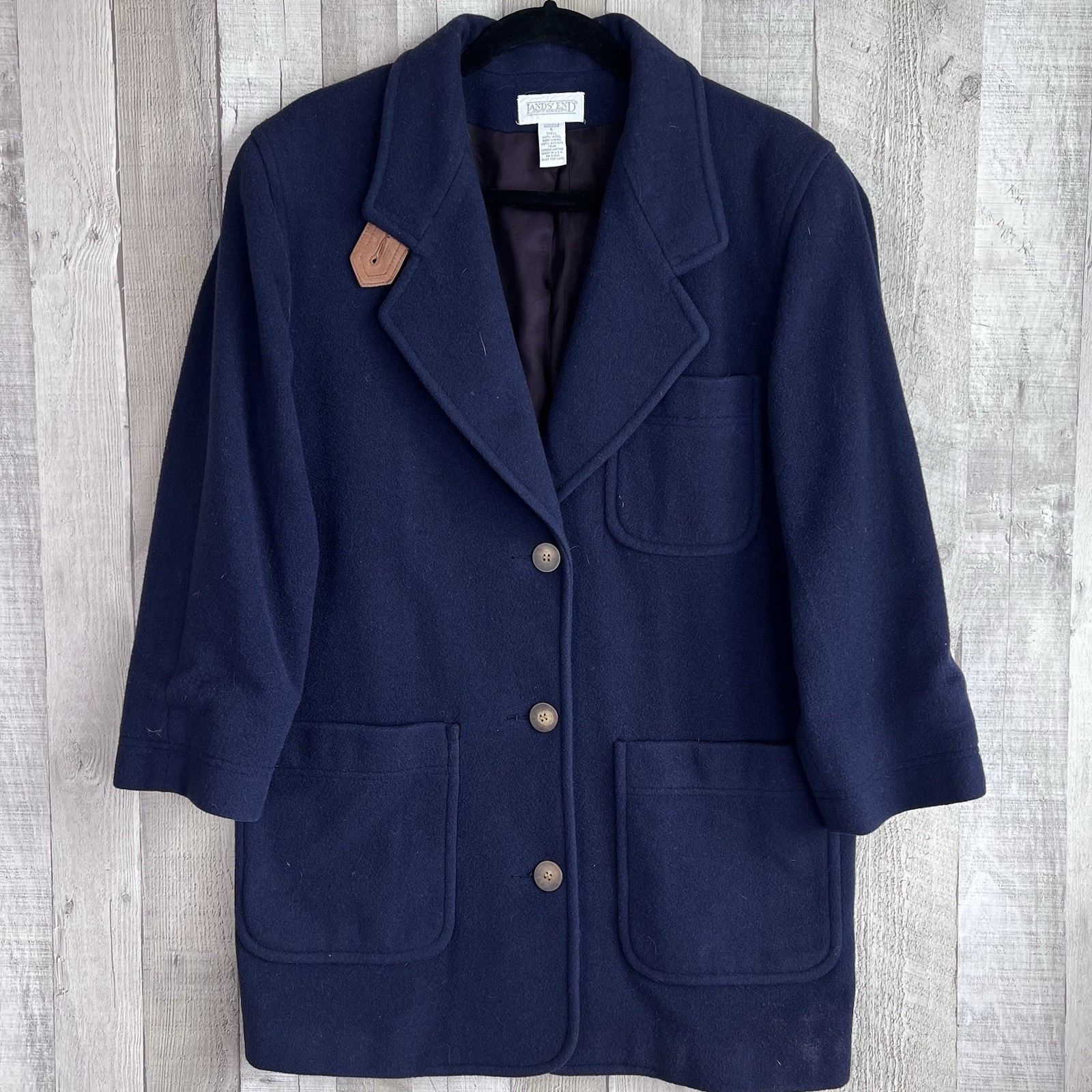 Vintage 80s Lands End Direct Merchant Wool Blazer Women Size 6 Navy Jacket USA