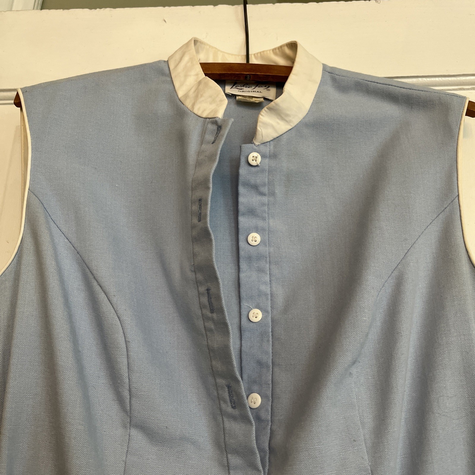 Leslie Fay Original Blue Oxford Cloth Sleeveless Shirtwaist