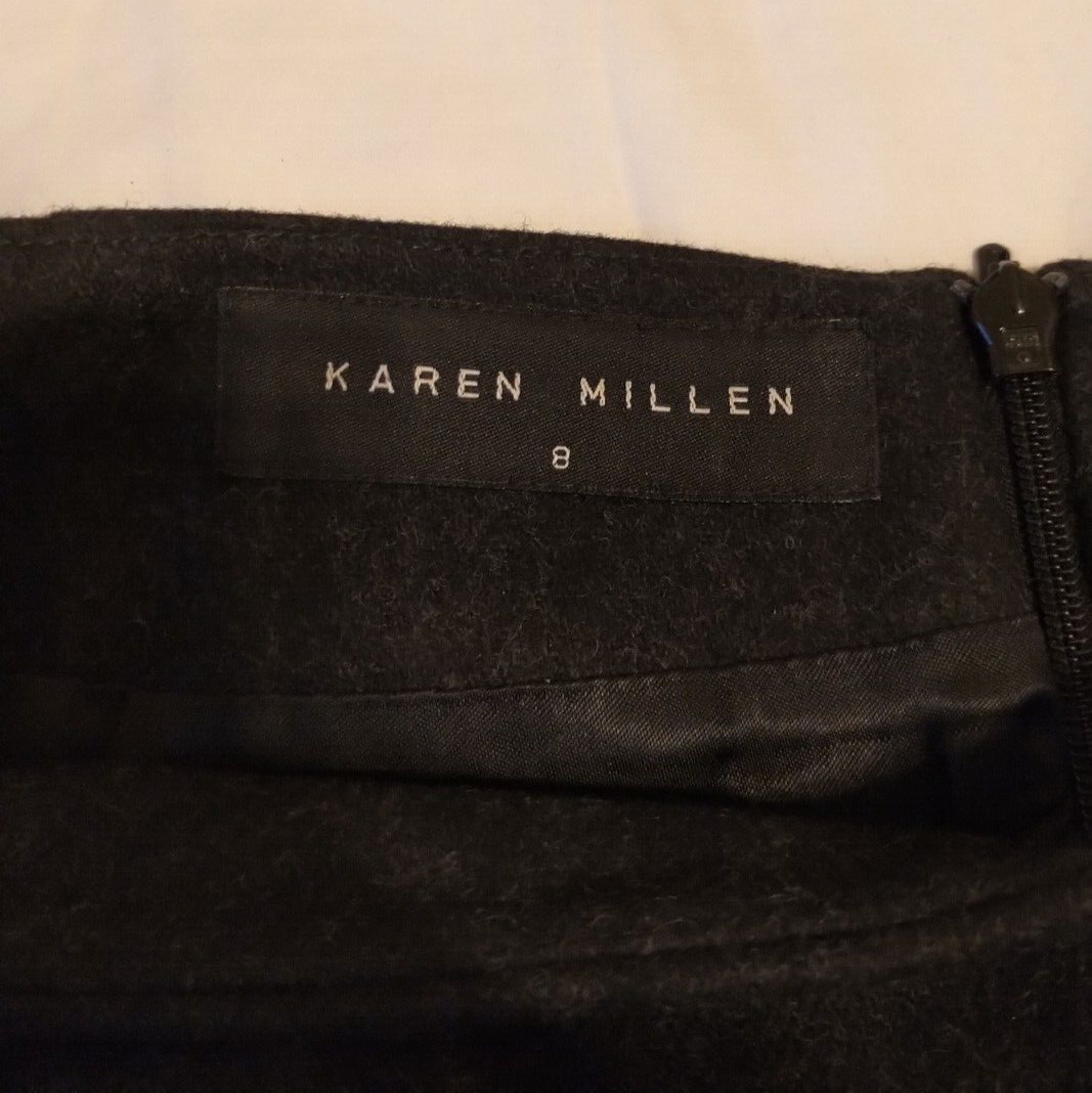 VINTAGE 1990S KAREN MILLEN CHARCOAL GREY BEADED ABOVE-KNEE SKIRT SIZE UK8 US4
