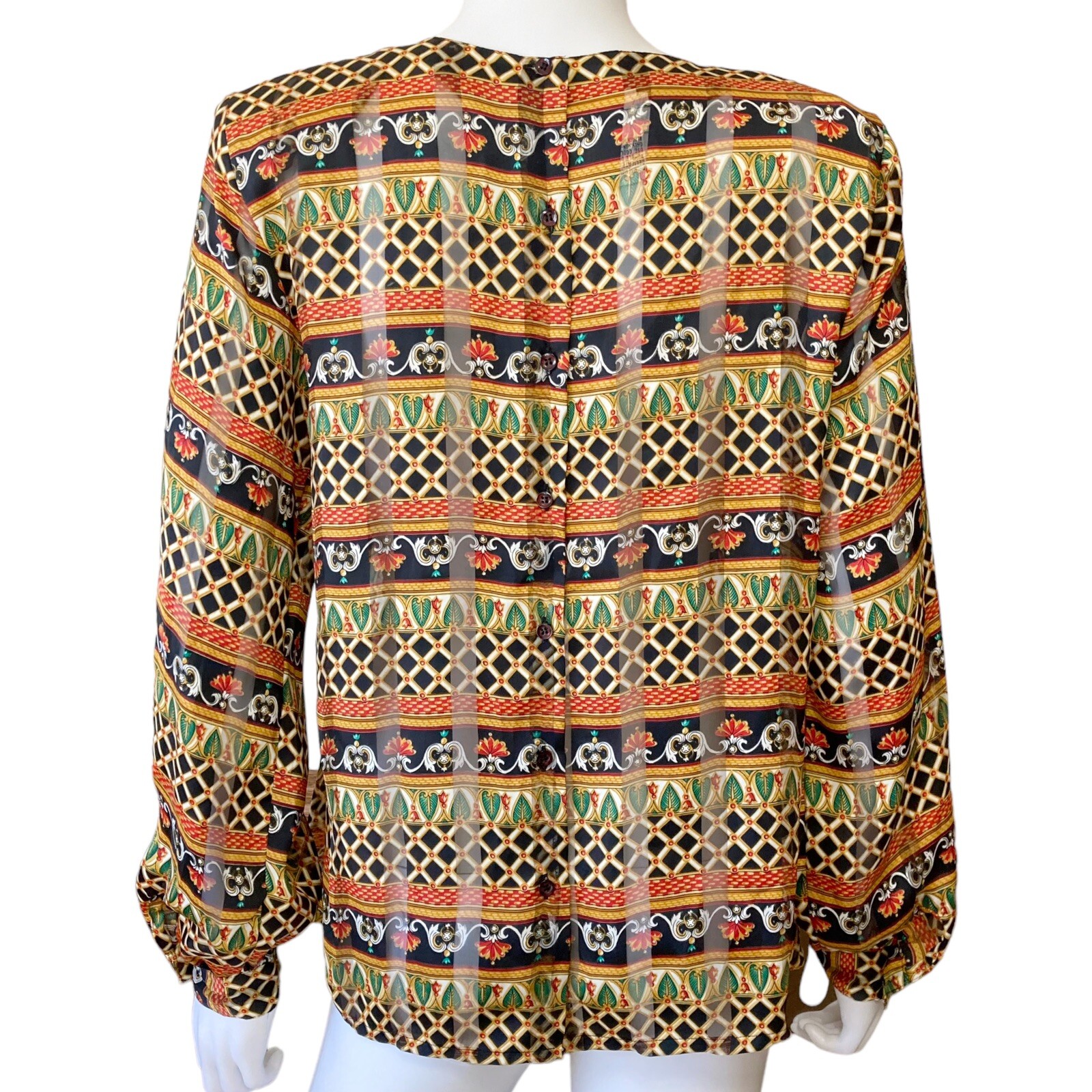 Vintage Womens 80s Button Back Pleated Baroque Blouse Size 10 Poet By Nicola