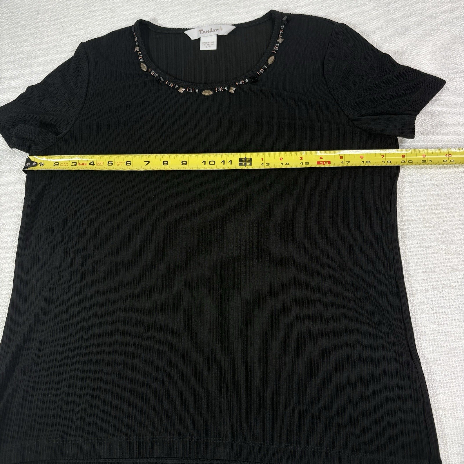 Vintage TanJay 3-Piece Set Black Ribbed Skirt Top Jacket Size S/P Beaded Neck