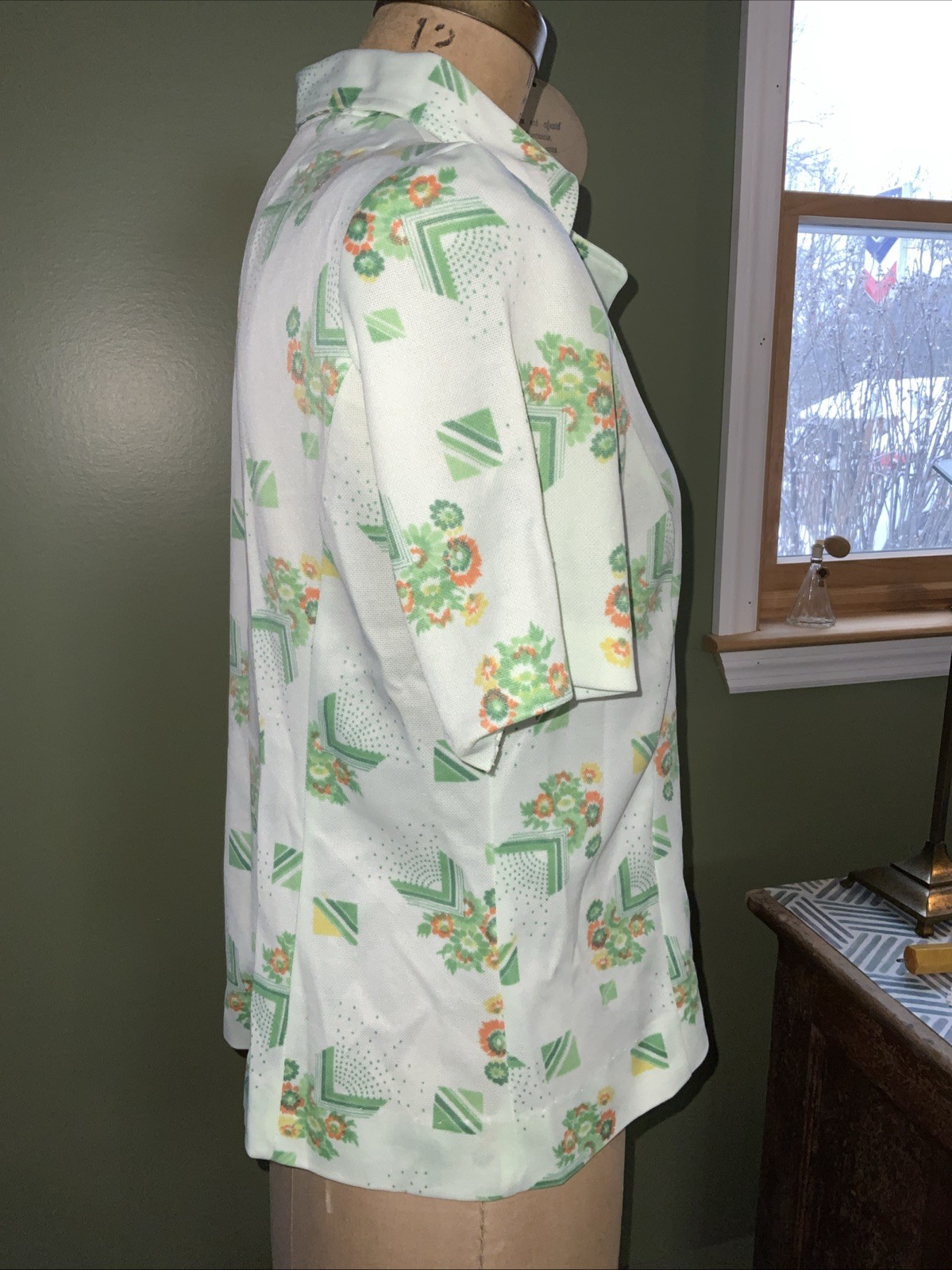 Vintage 50s Style Women’s Collar Button Up Shirt Homemade Light Green Sz 12