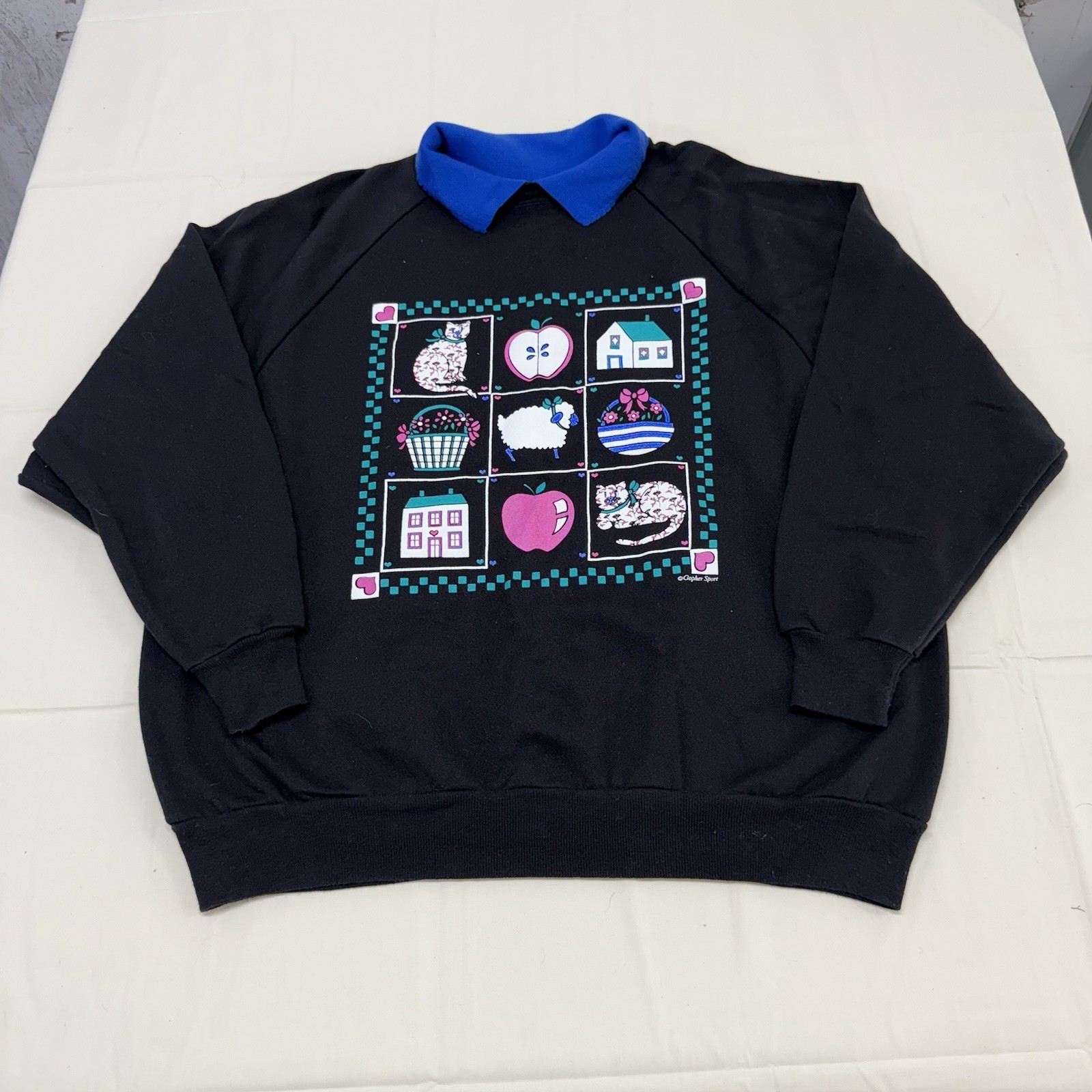 Gopher Sport VTG Grandma Sweatshirt Mock Neck 2X Grandmacore Apple Teacher Cat