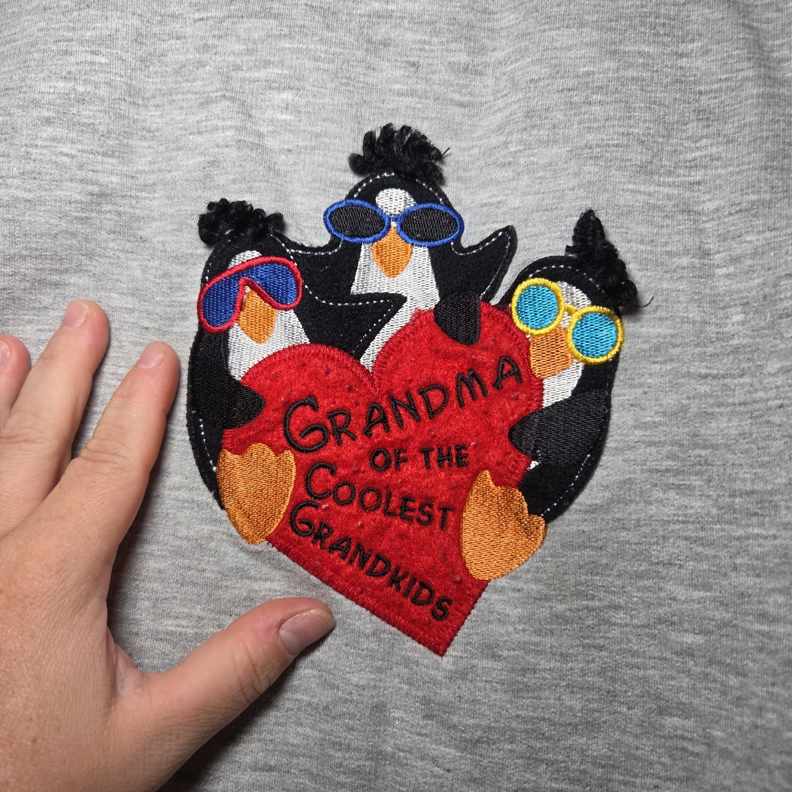 Vintage 1990s Penguin Embroidered Grandma Crewneck Sweatshirt Size XL Gray