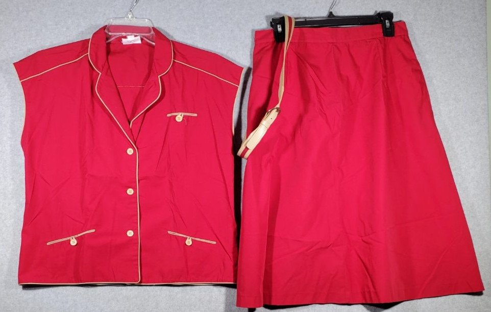 VTG 70s 80s Miss Joni of California Red 3pc Skirt Suit Set Blouse & Skirt