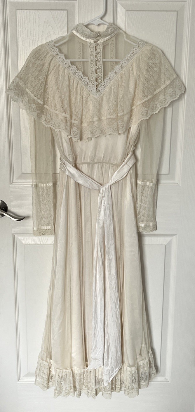 Gunne Sax 70’s Victorian Prairie Bridal Dress Crème Lace Romance Lined Rare Find