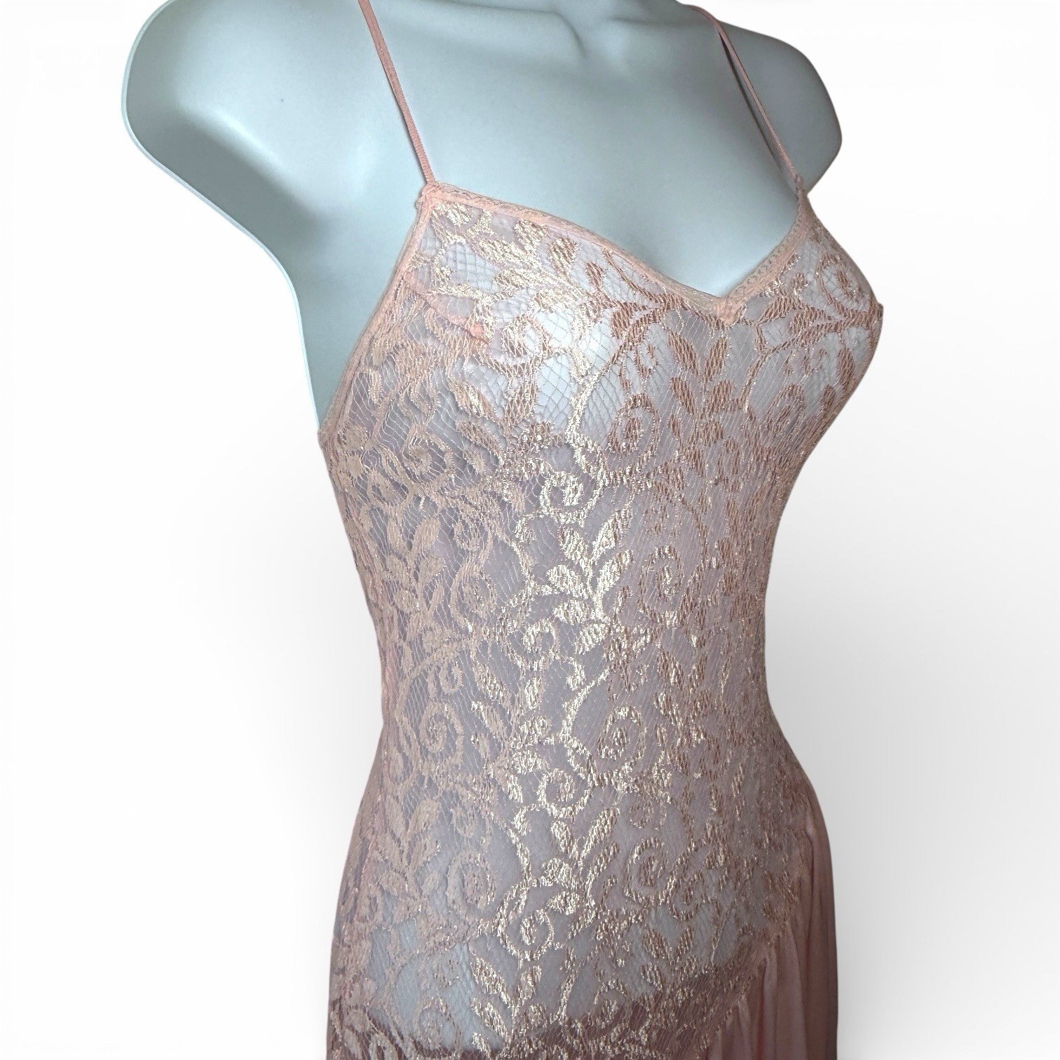 Vintage Pink Lace Slip Size Small Nightgown Lingerie Lace Ethereal Fairy Whimsi