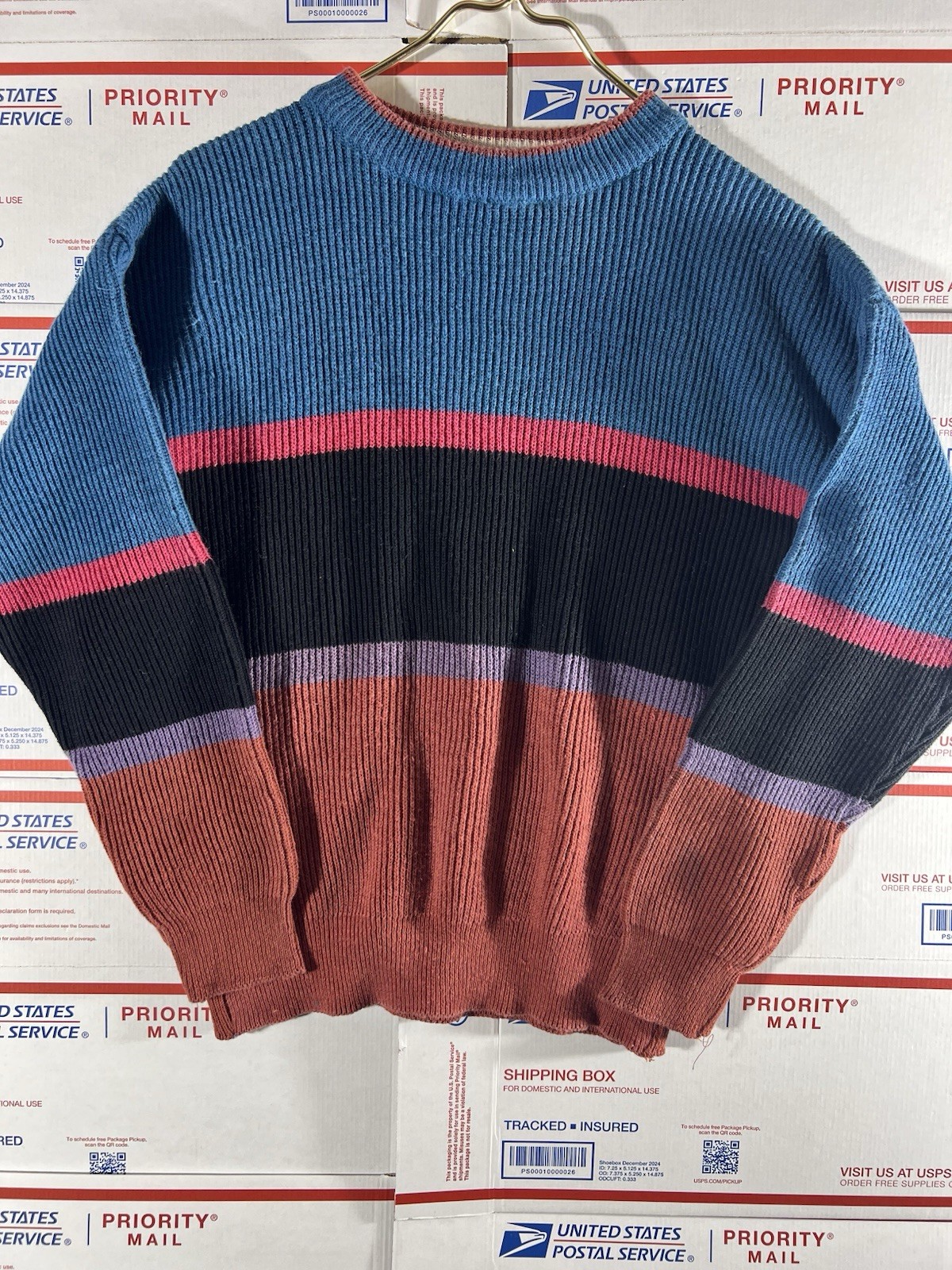 Vintage 90s Saturdays Sweater Geometric Knit Grandma Pullover Colors Stripes L