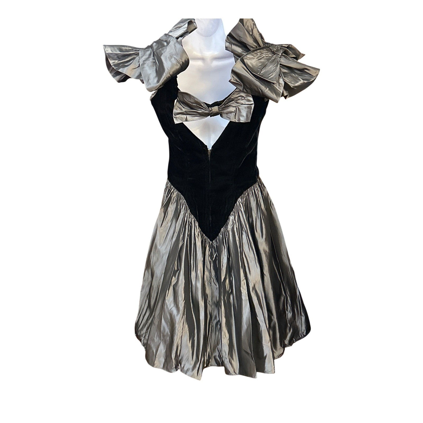 80s Vintage Velvet Taffeta Statement Dress Bows Prom Cocktail Metallic Dramatic
