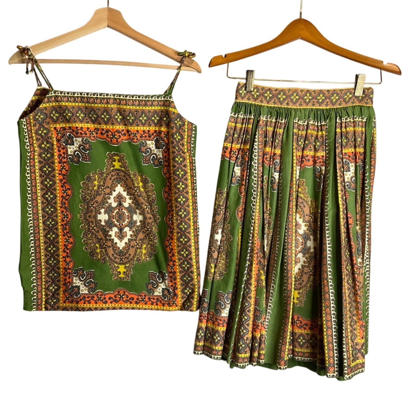 Vintage Jacaranda Skirt Set w/ Tank Top Handkerchief Boho Cottagecore Hippie XS