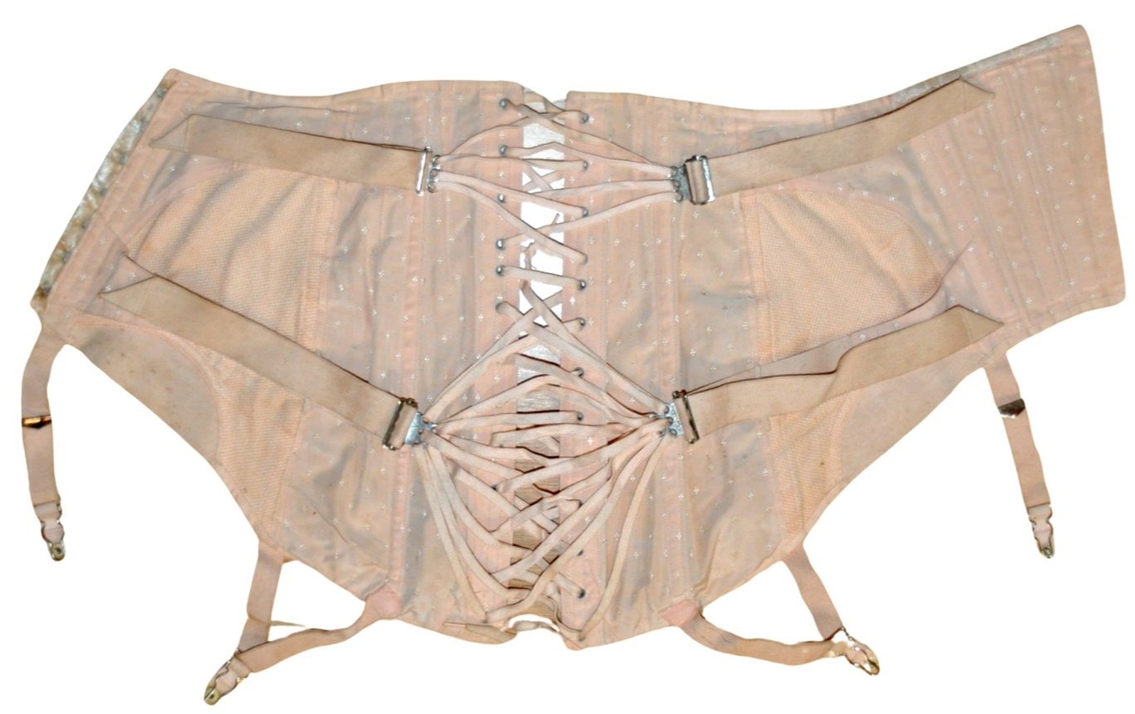 Vtg 20’s Camp Peach Pink High Line Double Fan Lace Up Corset Girdle