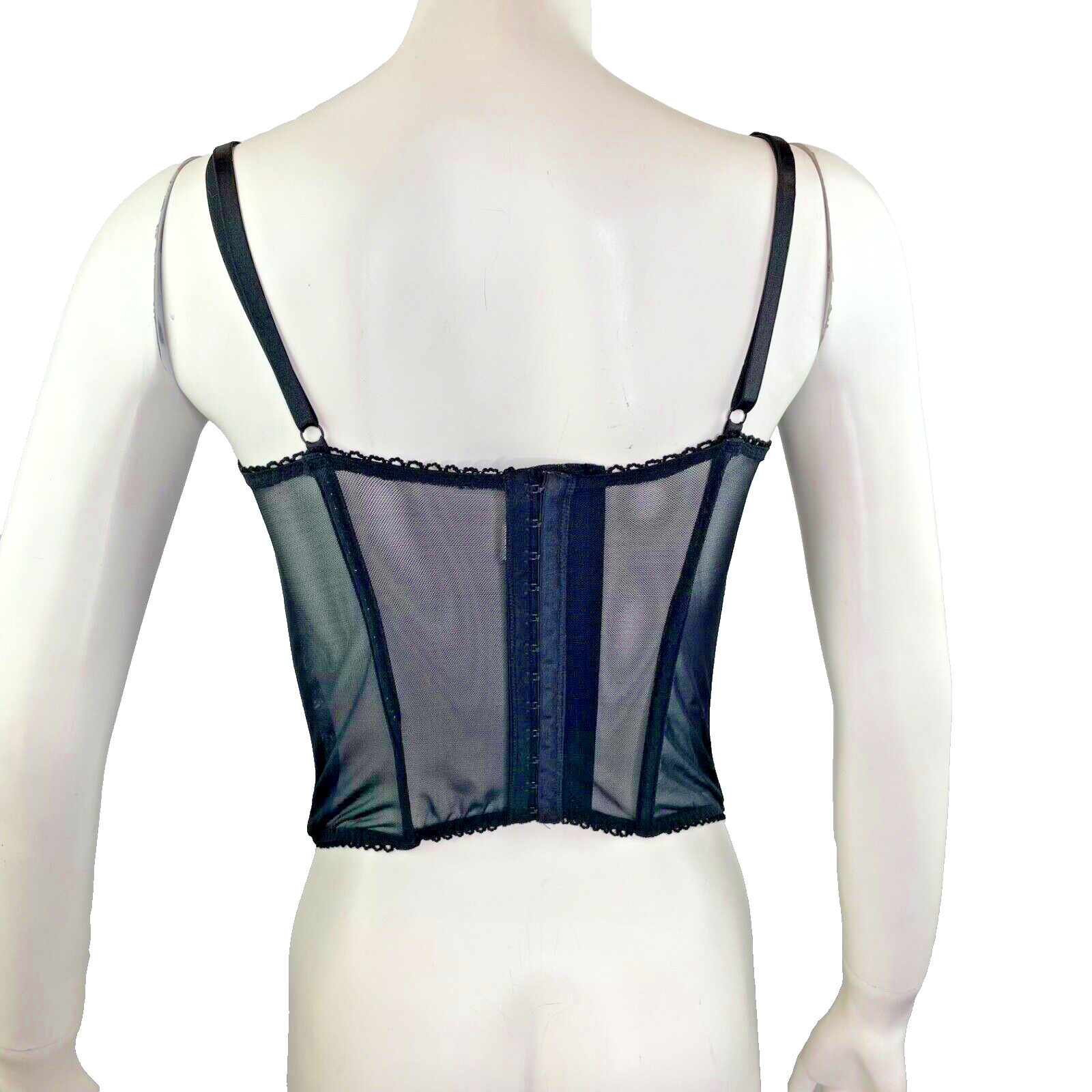 Jolie Intimates Black Semi-Sheer Mesh Lace Boned Bustier Corset Top UW Bra 36C