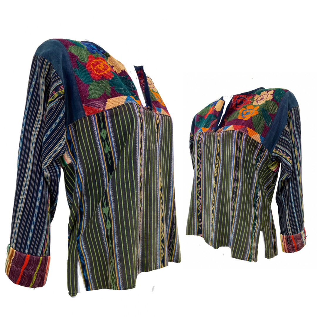 Vtg Vintage 1960s 60s South American Floral Woven Textile Tunic Top