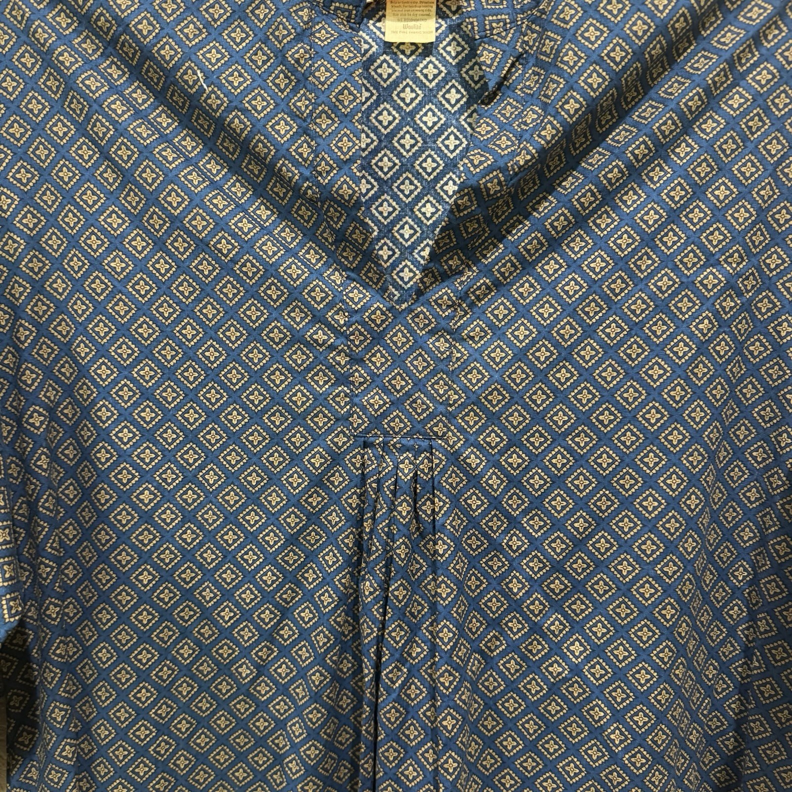 Vintage Leslie J USA Dress Blue Cream Print Balloon Sleeves Pockets Sz 11/12