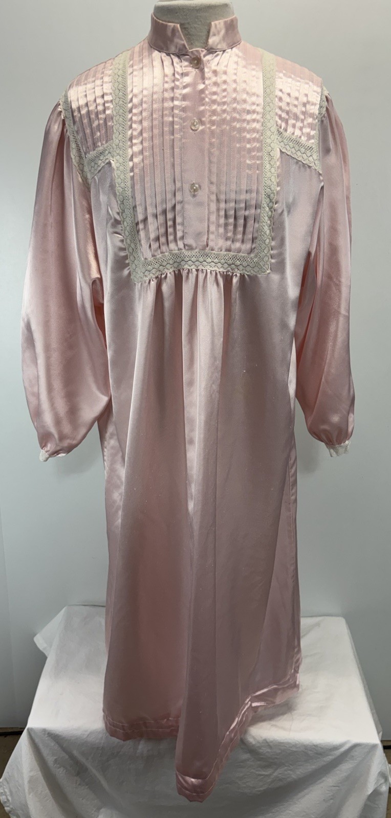 Vtg Elise Steven’s Satin Like Nightgown Pink Long coquette Victorian READ