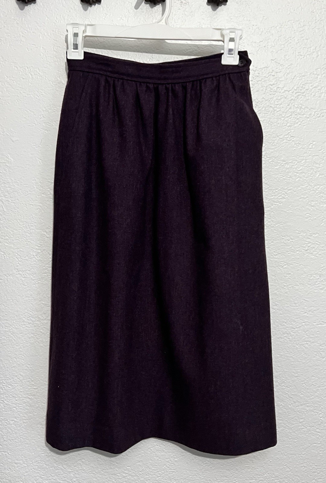 Vtg Sm Wool Skirt Suit Plum Purple Blazer Midi Skirt 2 Piece Set