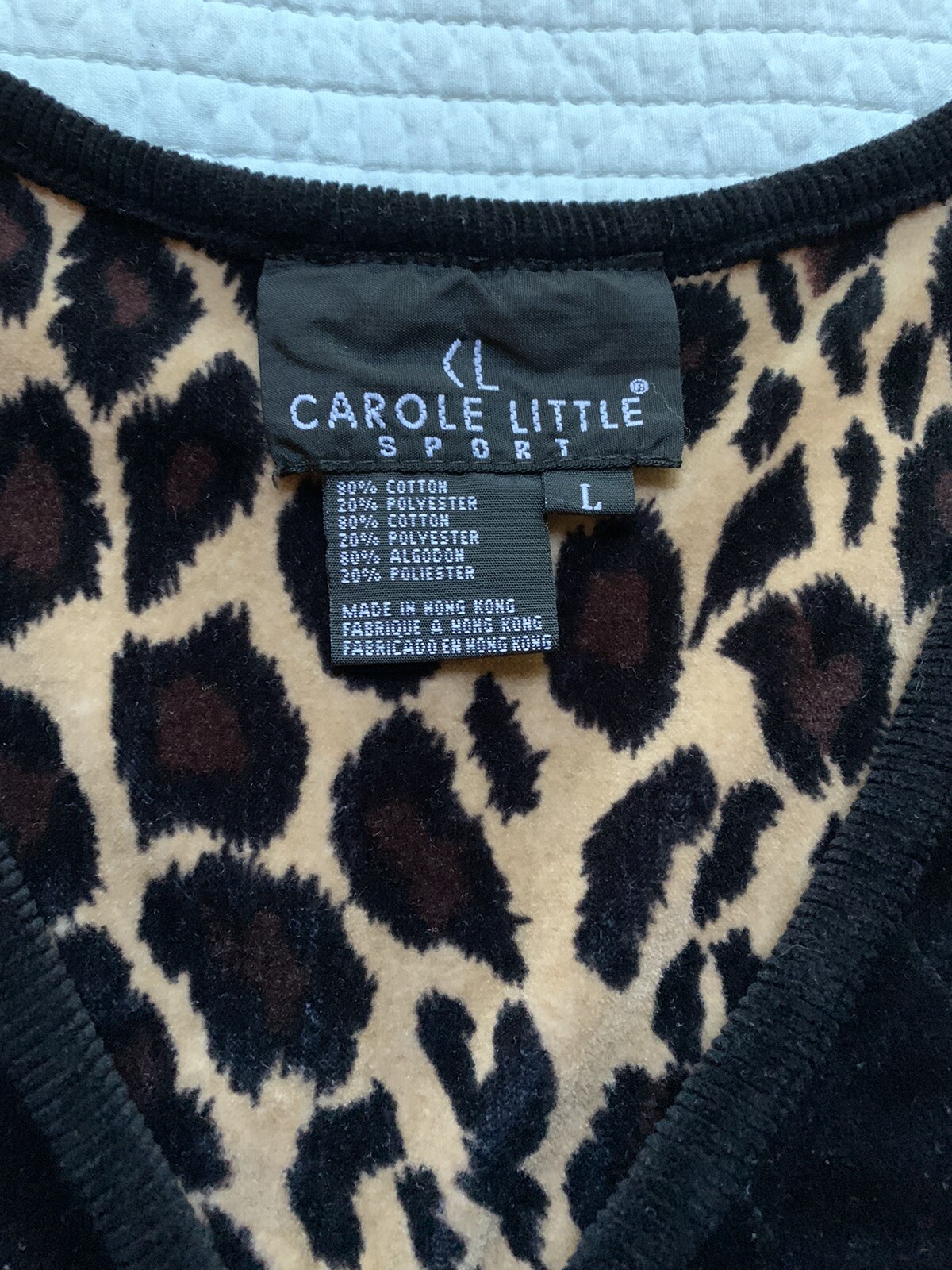 Vtg 'Carole Little Sport’ Sz L Bust 42 Black Quilted Corduroy Vest Zip Pockets