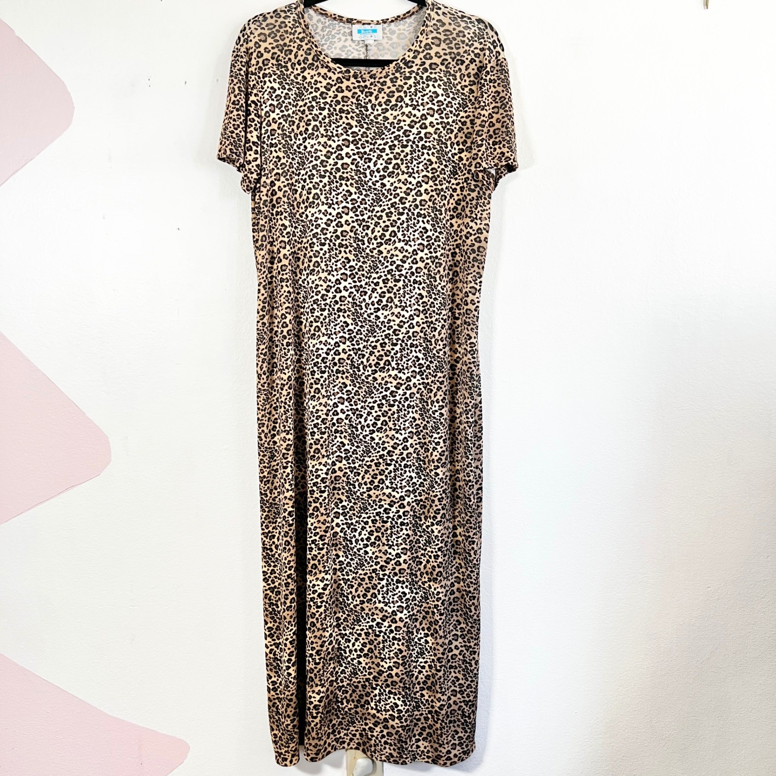 Vtg 2000s Leopard Maxi Dress Sz Large Indie Sleaze Grunge