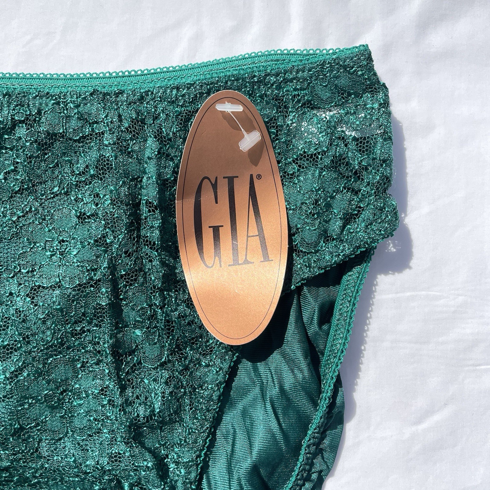 Vintage Gia High Cut Satin Lace Panties Womens Large 7 Green