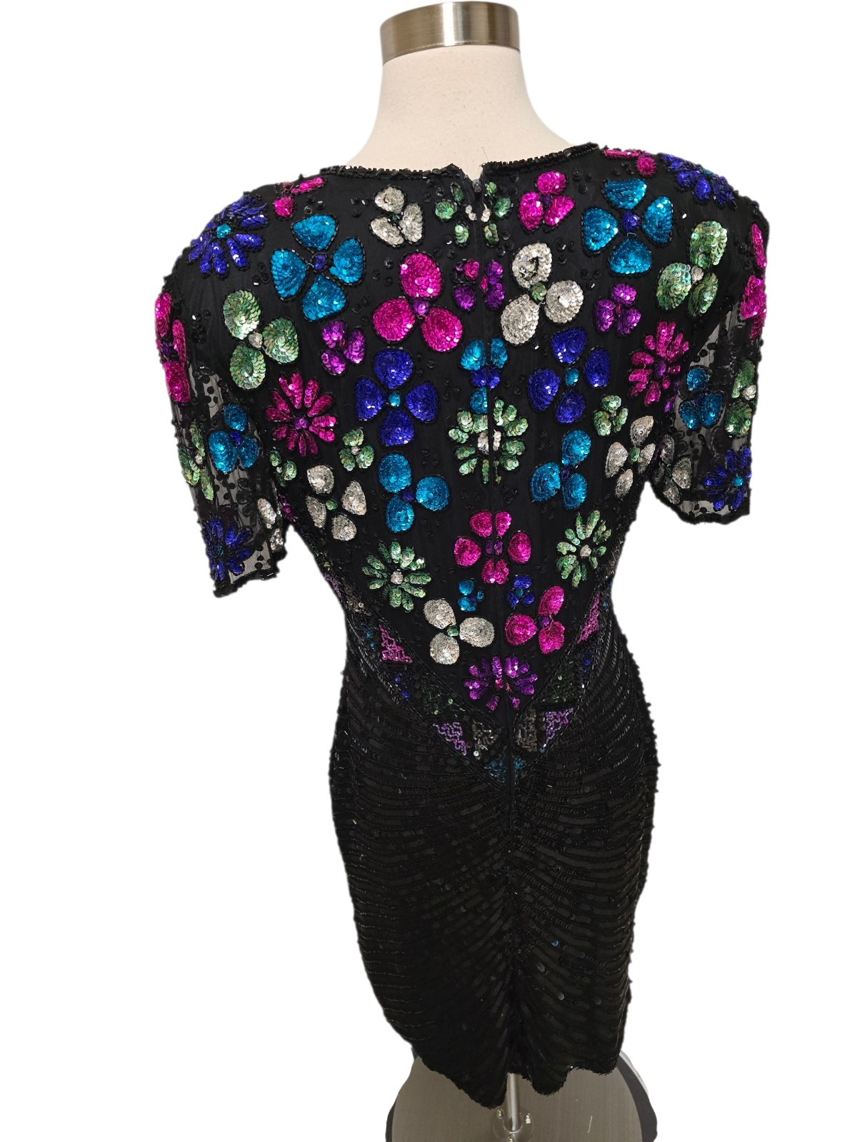 Vintage 90s Fully Sequin Dress Womens Size Medium Black Formal Party Sweelo
